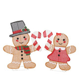 Set of 2 Lighted Gingerbread Man & Candy Cane Christmas Decorations – 80 Warm White LED Lights, Indoor & Outdoor Holiday Display