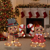 Set of 2 Lighted Gingerbread Man & Candy Cane Christmas Decorations – 80 Warm White LED Lights, Indoor & Outdoor Holiday Display