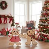 Set of 2 Lighted Gingerbread Man & Candy Cane Christmas Decorations – 80 Warm White LED Lights, Indoor & Outdoor Holiday Display