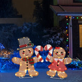 Set of 2 Lighted Gingerbread Man & Candy Cane Christmas Decorations – 80 Warm White LED Lights, Indoor & Outdoor Holiday Display