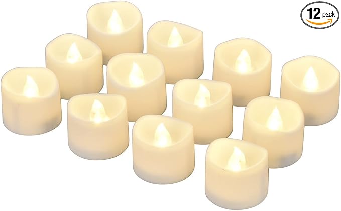 LED Tea Lights Flameless Candles with Timer – 12 Pack Warm White Flickering Candles for Christmas, Weddings, Home Decor & Parties