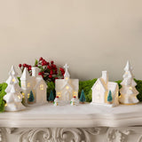 Christmas Decorations Indoor – 11 Pcs Lighted Ceramic Christmas Village Set with LED Houses & Trees – Elegant White Farmhouse Tabletop Holiday Décor for Home, Mantel & Fireplace