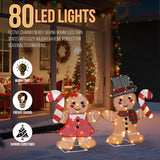 Set of 2 Lighted Gingerbread Man & Candy Cane Christmas Decorations – 80 Warm White LED Lights, Indoor & Outdoor Holiday Display