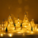 Christmas Decorations Indoor – 11 Pcs Lighted Ceramic Christmas Village Set with LED Houses & Trees – Elegant White Farmhouse Tabletop Holiday Décor for Home, Mantel & Fireplace