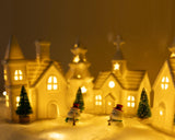 Christmas Decorations Indoor – 11 Pcs Lighted Ceramic Christmas Village Set with LED Houses & Trees – Elegant White Farmhouse Tabletop Holiday Décor for Home, Mantel & Fireplace