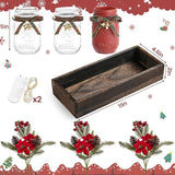 Christmas Mason Jar Centerpiece – 3-Piece Farmhouse Table Decor with Wooden Tray for Holiday Home