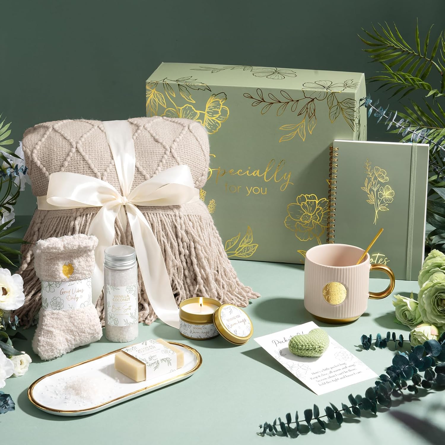 Self Care Gifts for Women – Luxury Get Well Soon Gift Basket with Blanket, Candle & Spa Set | Birthday, Christmas, Thinking of You Gifts for Mom, Sister, Friend, Wife