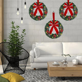 Set of 3 Lighted Artificial Christmas Wreaths with LED Lights & Large Red Bows – 14" Holiday Door and Wall Decorations with 8 Lighting Modes & Timer, Battery Operated Xmas Decor