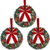 Set of 3 Lighted Artificial Christmas Wreaths with LED Lights & Large Red Bows – 14" Holiday Door and Wall Decorations with 8 Lighting Modes & Timer, Battery Operated Xmas Decor