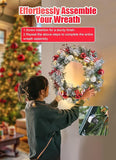 24” Pre-Lit Artificial Christmas Wreath with 50 LED Warm Lights – Handcrafted Red Berry & Pine Needle Holiday Door Decoration for Home, Wall & Windows