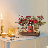 Christmas Mason Jar Centerpiece – 3-Piece Farmhouse Table Decor with Wooden Tray for Holiday Home