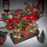 Christmas Mason Jar Centerpiece – 3-Piece Farmhouse Table Decor with Wooden Tray for Holiday Home
