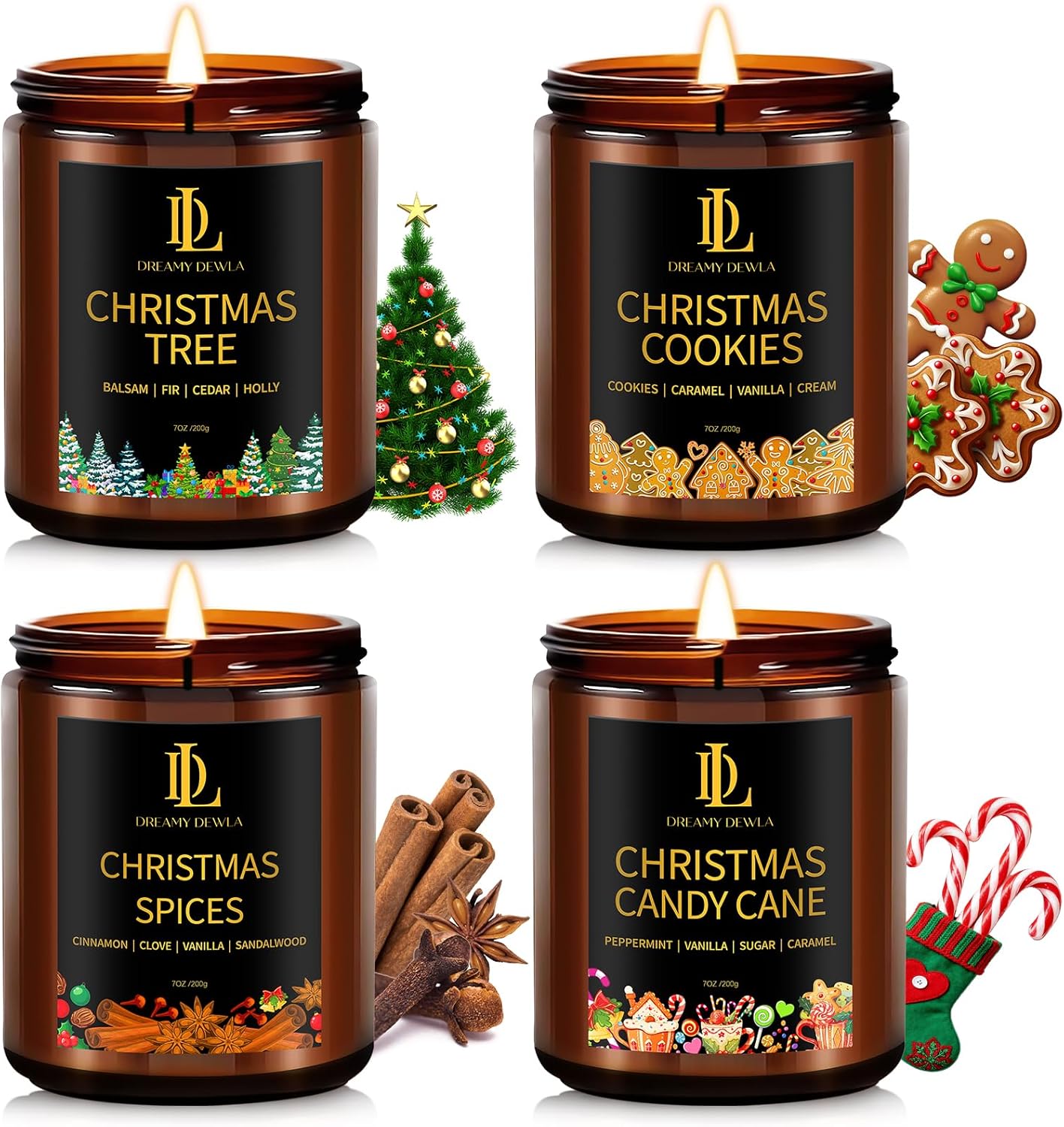 Christmas Candle Set – Holiday Scented Soy Candles Gift Box (4 or 6 Pack) | Christmas Tree, Cookies, Spices & Candy Cane Scents | Perfect Christmas Gift for Women & Men