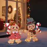 Set of 2 Lighted Gingerbread Man & Candy Cane Christmas Decorations – 80 Warm White LED Lights, Indoor & Outdoor Holiday Display