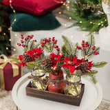 Christmas Mason Jar Centerpiece – 3-Piece Farmhouse Table Decor with Wooden Tray for Holiday Home