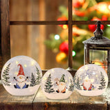 Set of 3 Crackle Glass Ball Christmas Decorations with LED Lights – Snowman & Winter Scene Table Decor