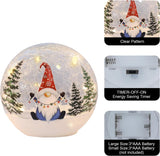 Set of 3 Crackle Glass Ball Christmas Decorations with LED Lights – Snowman & Winter Scene Table Decor