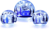 Set of 3 Crackle Glass Ball Christmas Decorations with LED Lights – Snowman & Winter Scene Table Decor