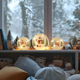 Set of 3 Crackle Glass Ball Christmas Decorations with LED Lights – Snowman & Winter Scene Table Decor
