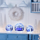 Set of 3 Crackle Glass Ball Christmas Decorations with LED Lights – Snowman & Winter Scene Table Decor