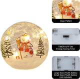 Set of 3 Crackle Glass Ball Christmas Decorations with LED Lights – Snowman & Winter Scene Table Decor