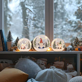 Set of 3 Crackle Glass Ball Christmas Decorations with LED Lights – Snowman & Winter Scene Table Decor
