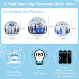 Set of 3 Crackle Glass Ball Christmas Decorations with LED Lights – Snowman & Winter Scene Table Decor