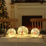 Set of 3 Crackle Glass Ball Christmas Decorations with LED Lights – Snowman & Winter Scene Table Decor