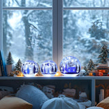 Set of 3 Crackle Glass Ball Christmas Decorations with LED Lights – Snowman & Winter Scene Table Decor