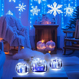 Set of 3 Crackle Glass Ball Christmas Decorations with LED Lights – Snowman & Winter Scene Table Decor