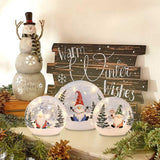 Set of 3 Crackle Glass Ball Christmas Decorations with LED Lights – Snowman & Winter Scene Table Decor