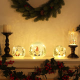 Set of 3 Crackle Glass Ball Christmas Decorations with LED Lights – Snowman & Winter Scene Table Decor