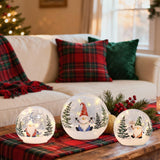 Set of 3 Crackle Glass Ball Christmas Decorations with LED Lights – Snowman & Winter Scene Table Decor
