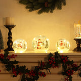 Set of 3 Crackle Glass Ball Christmas Decorations with LED Lights – Snowman & Winter Scene Table Decor
