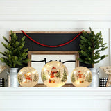 Set of 3 Crackle Glass Ball Christmas Decorations with LED Lights – Snowman & Winter Scene Table Decor