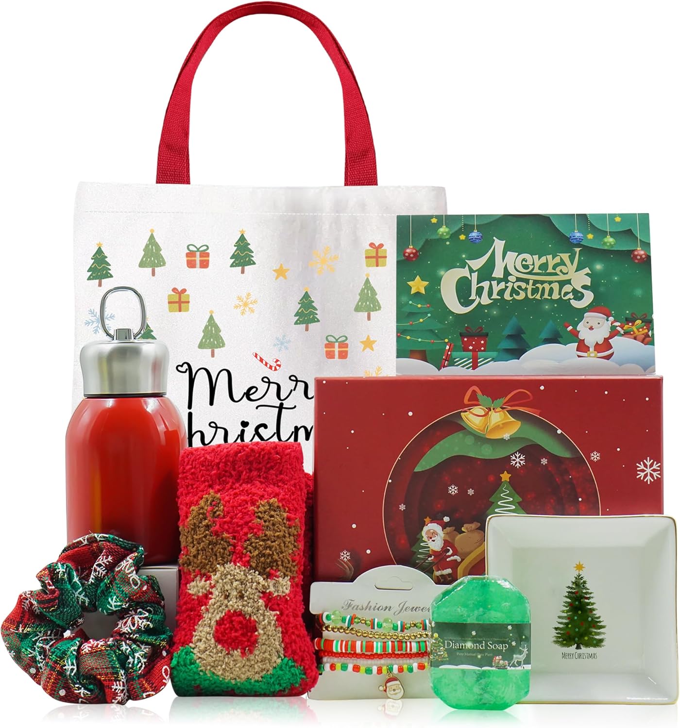 Christmas Gift Box for Women – 9 Pc Holiday Gift Set with Tumbler, Jewelry Dish, Socks & More | Xmas & New Year Gifts for Mom, Wife, Sister, Friends, Coworkers