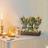 Christmas Mason Jar Centerpiece – 3-Piece Farmhouse Table Decor with Wooden Tray for Holiday Home