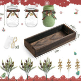Christmas Mason Jar Centerpiece – 3-Piece Farmhouse Table Decor with Wooden Tray for Holiday Home