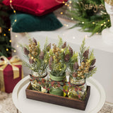 Christmas Mason Jar Centerpiece – 3-Piece Farmhouse Table Decor with Wooden Tray for Holiday Home
