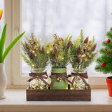 Christmas Mason Jar Centerpiece – 3-Piece Farmhouse Table Decor with Wooden Tray for Holiday Home