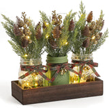 Christmas Mason Jar Centerpiece – 3-Piece Farmhouse Table Decor with Wooden Tray for Holiday Home