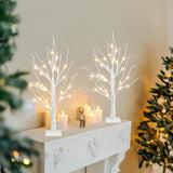Lighted Birch Tree Decoration – 4PK 2FT LED Tree with Warm White Fairy Lights | Battery Powered Tabletop Christmas & Easter Decor for Home Fireplace & Room