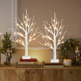 Lighted Birch Tree Decoration – 4PK 2FT LED Tree with Warm White Fairy Lights | Battery Powered Tabletop Christmas & Easter Decor for Home Fireplace & Room