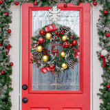 16” Lighted Christmas Wreath with LED Lights, Red Reindeer & Poinsettias — Front Door & Wall Holiday Decor