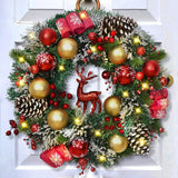 16” Lighted Christmas Wreath with LED Lights, Red Reindeer & Poinsettias — Front Door & Wall Holiday Decor