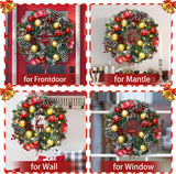 16” Lighted Christmas Wreath with LED Lights, Red Reindeer & Poinsettias — Front Door & Wall Holiday Decor