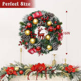 16” Lighted Christmas Wreath with LED Lights, Red Reindeer & Poinsettias — Front Door & Wall Holiday Decor