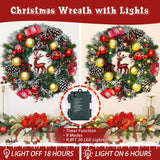 16” Lighted Christmas Wreath with LED Lights, Red Reindeer & Poinsettias — Front Door & Wall Holiday Decor