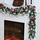 Christmas Garland — 9 & 6 FT Flocked White Pine Garland with Pinecones & Red Berries for Mantel, Staircase, Porch, or Table Centerpiece