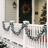 Christmas Garland — 9 & 6 FT Flocked White Pine Garland with Pinecones & Red Berries for Mantel, Staircase, Porch, or Table Centerpiece